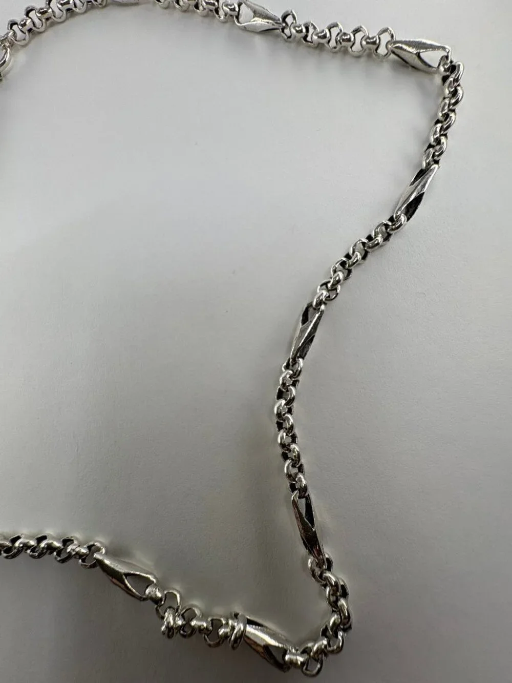 Solid 925 Sterling Silver Vintage Bar Link Chain Necklace 18